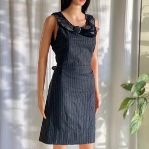 Vintage Y2K NWT Krista Larson Dress Gray Pinstripe Wool Blend‎ Academia One Size